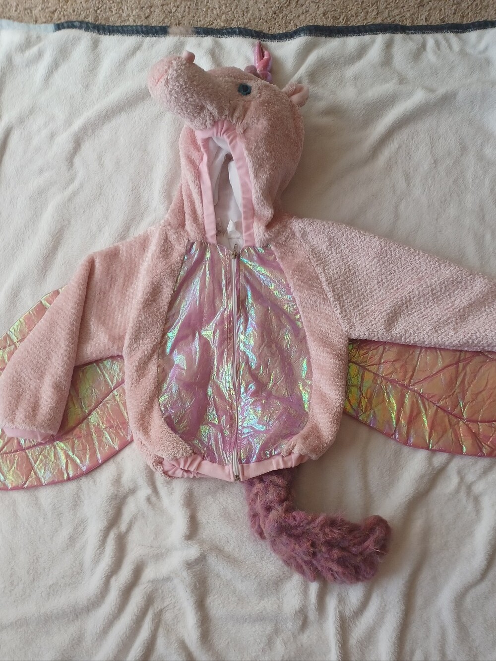 Girls' Pink Unicorn Winged Puffer Jacket with Hood